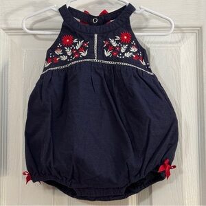 Tommy Bahama Baby Girls Navy Blue Bubble Floral Embroidery Racer Back & Red Bows